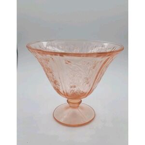 Vintage Pink Depression Glass Compote Bowl – Hocking "Mayfair Open Rose" 5in